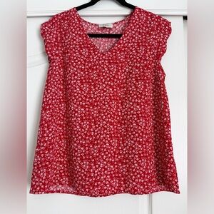 NWOT Red Floral Sleeveless Blouse | Petite Medium PM | 100% Rayon | Spring Top